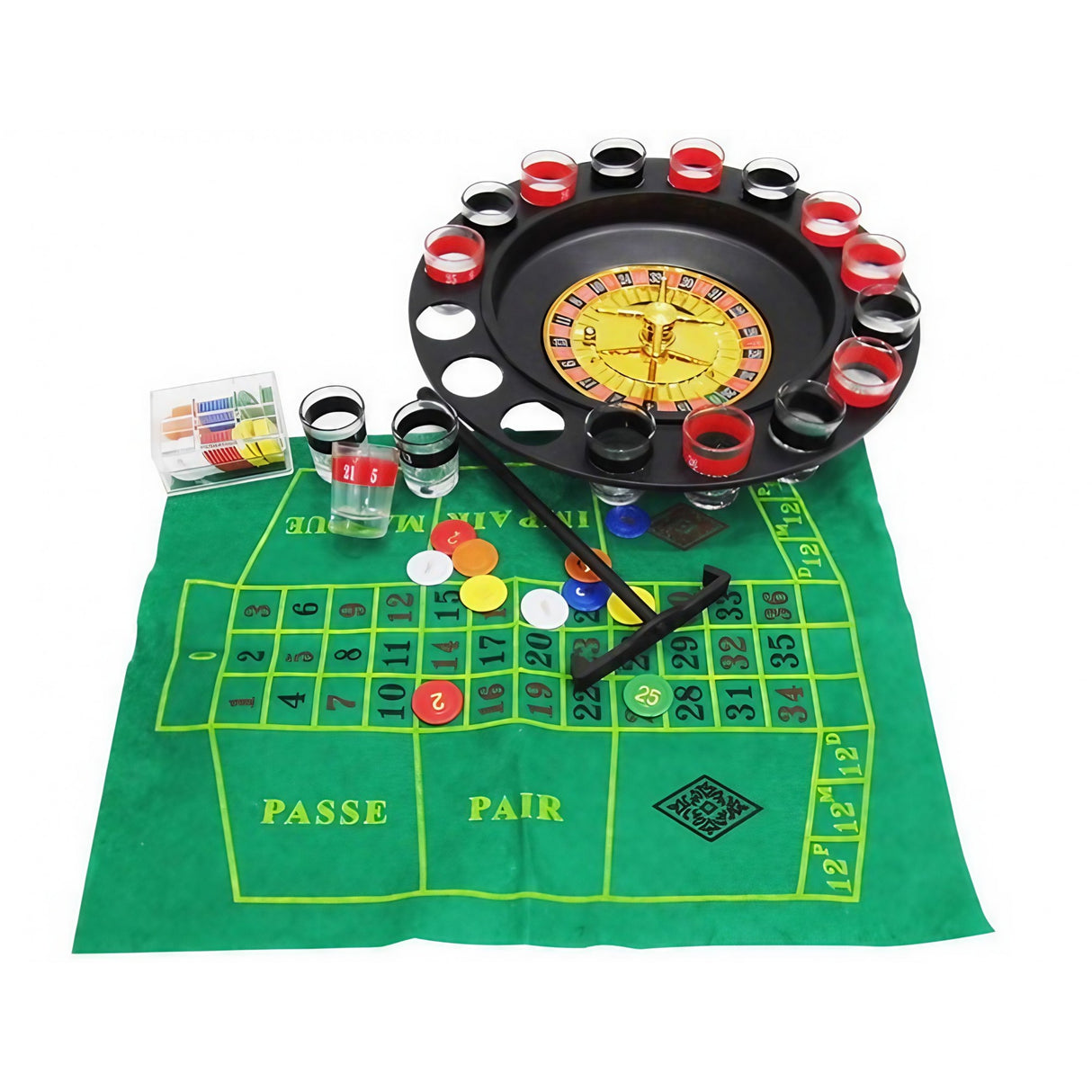 Joc de Ruleta Vivimall, cu Pahare de Shot si Plansa de Joc Blackjack, 31 cm, Multicolor - vivimall.ro
