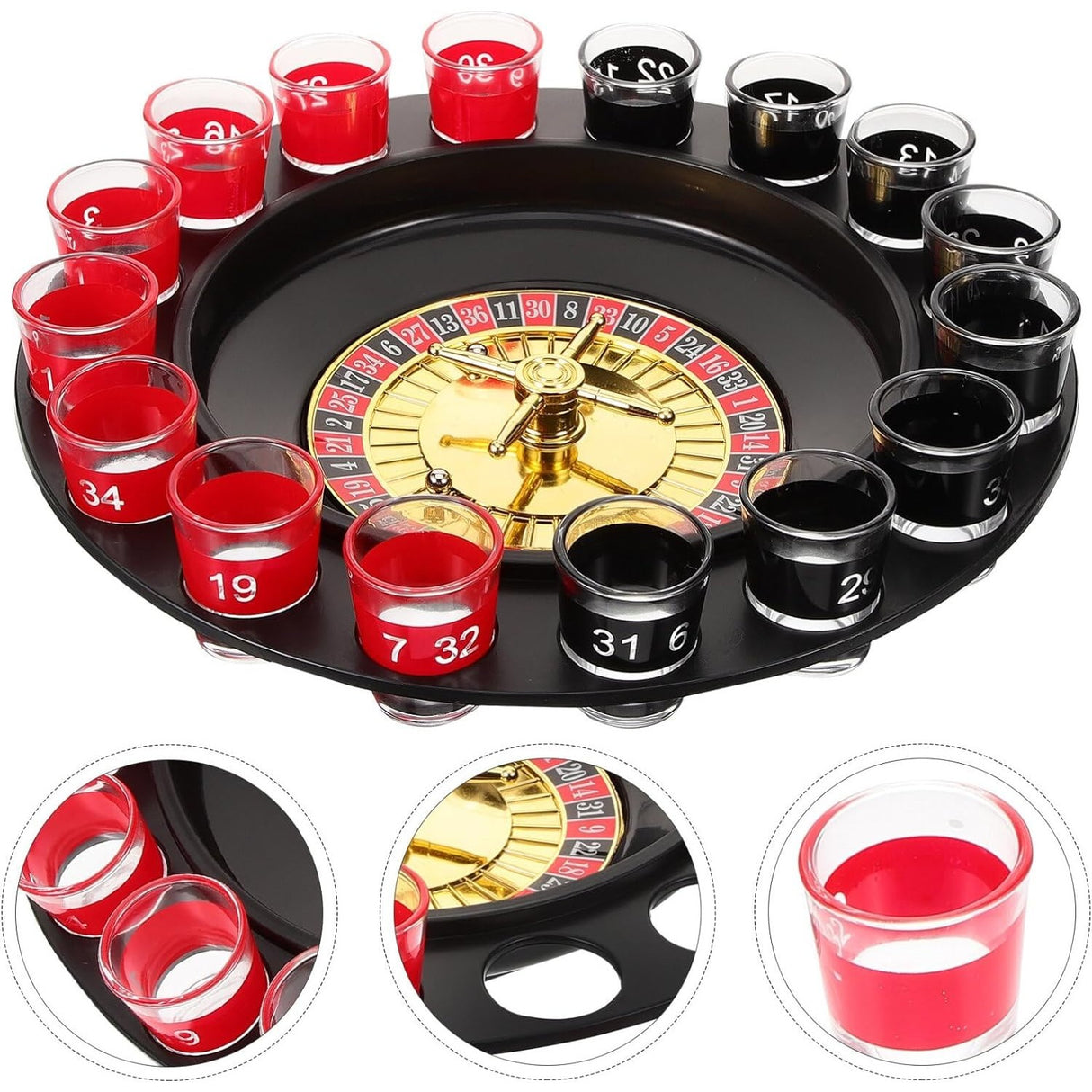 Joc de Ruleta Vivimall, cu Pahare de Shot si Plansa de Joc Blackjack, 31 cm, Multicolor - vivimall.ro
