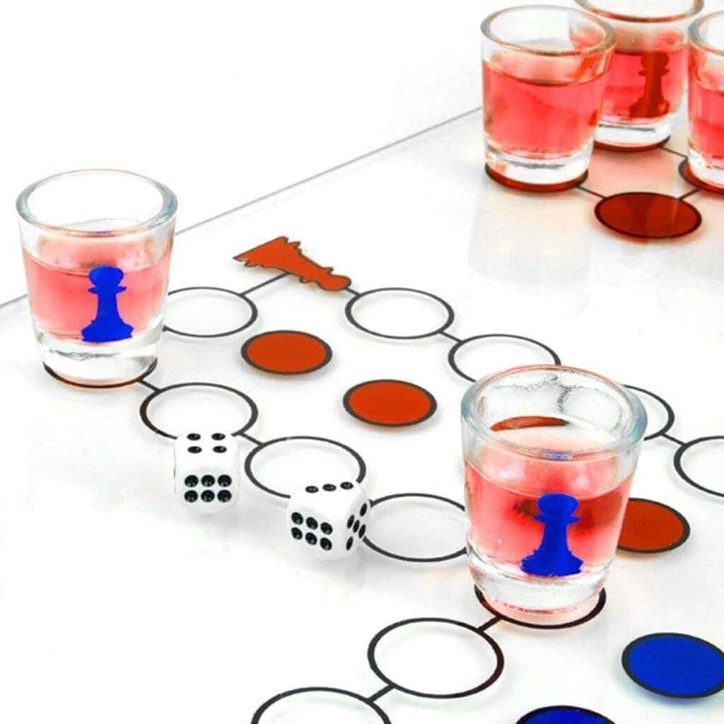 Joc de baut, Nu te supara frate, Vivimall, cu pahare de shot din sticla, 30x30 cm, multicolor - vivimall.ro