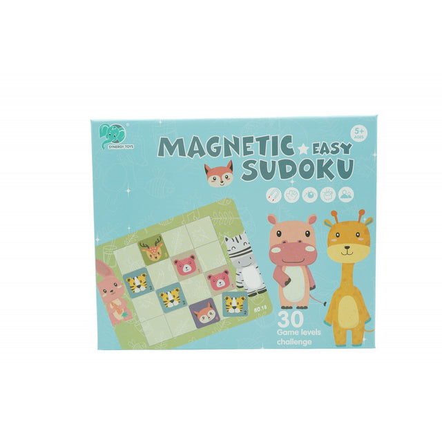 Joc educativ Sudoku cu tablita magnetica, 32 de piese, cartonase cu animale, Verde - vivimall.ro