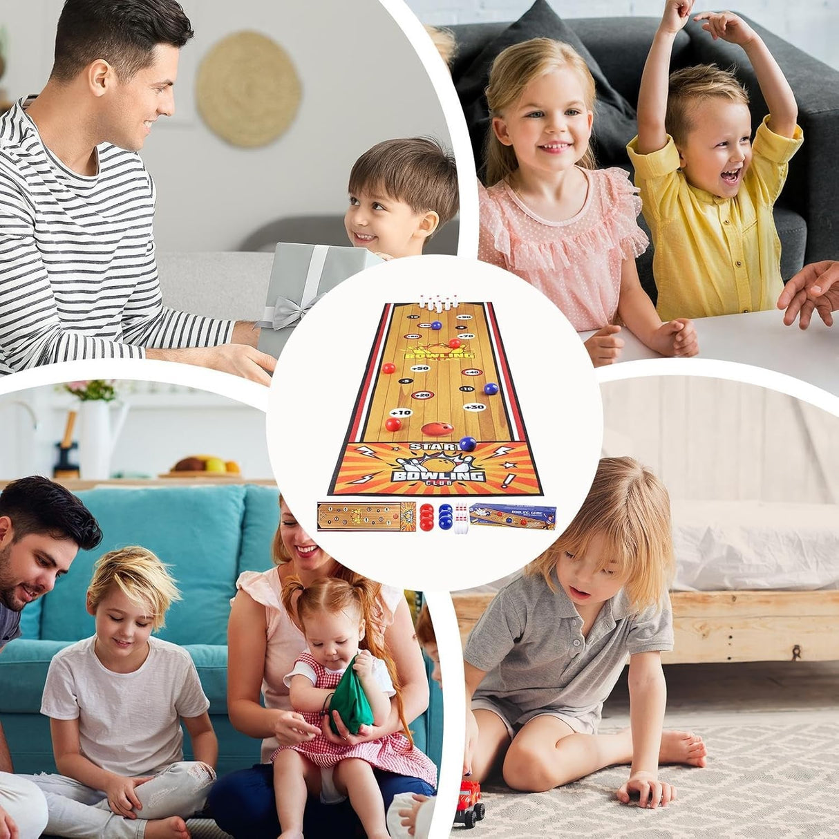 Joc Interactiv, Vivimall, Covor de Bowling 90 x 20 cm, 1-4 Jucatori, +5 Ani, 6 Mingi Incluse, 6 Popice, Galben - vivimall.ro