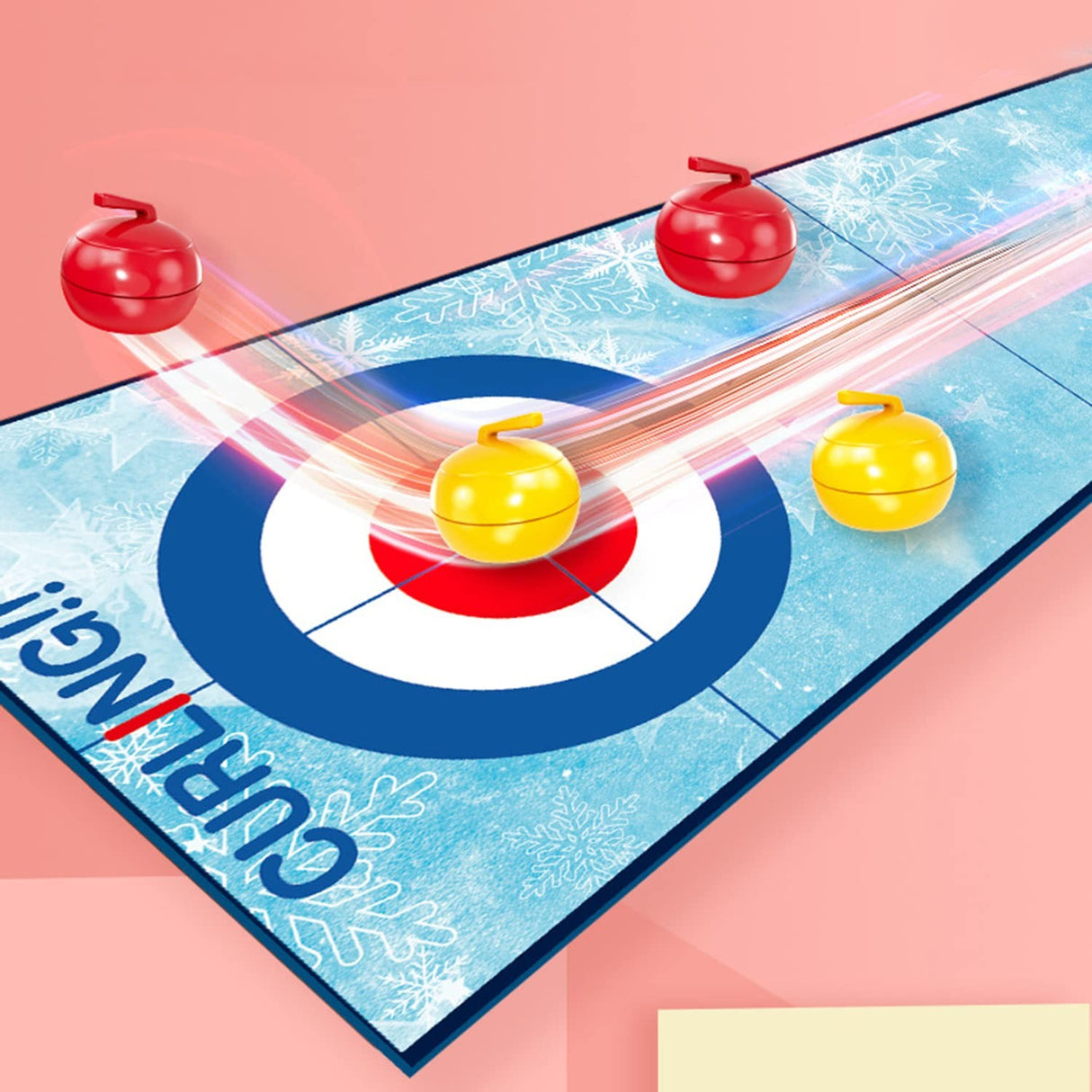 Joc Interactiv, Vivimall, Covor de Curling 90 x 20 cm, 1-4 Jucatori, +5 Ani, 6 Mingi Incluse, Albastru - vivimall.ro