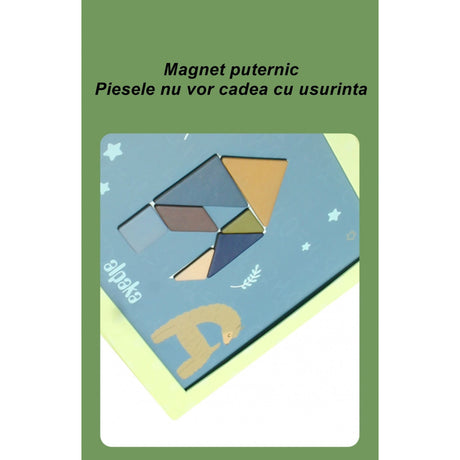 Joc Magnetic Tangram, tabla si forme diverse magnetice, 34 de piese, pentru copii, +3 ani, multicolor - vivimall.ro