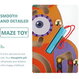 Joc Montessori cu Bile, Vivimall, Creion Magnetic, Tip Labirint, din Lemn, Model Bufnita, 18.5x17.5 cm, Portocaliu-Mov - vivimall.ro