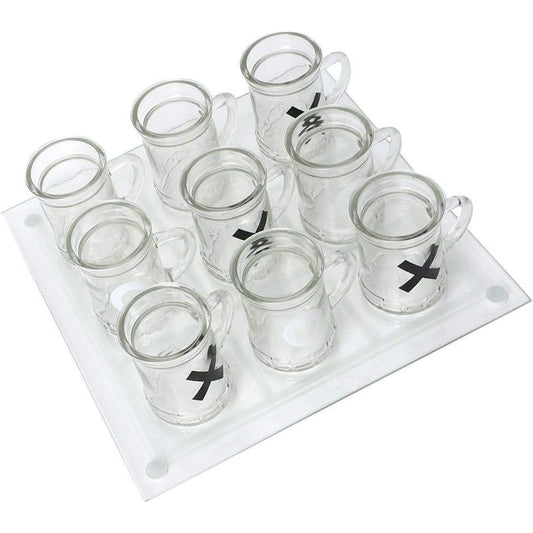 Joc X si O Vivimall, cu Mini Halbe din Sticla, 25 x 25 cm, pentru Petreceri, Decor, Cadouri, Transparent - vivimall.ro