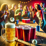 Joc de Baut BEER PONG, Flippy, Set din 12 Mingi de Tenis si 12 Pahare Reutilizabile, Joc Interactiv pentu Adulti, Albastru Rosu - vivimall.ro