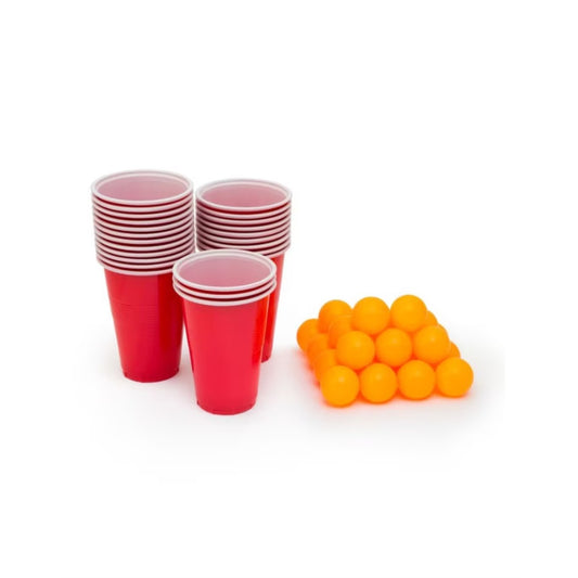Joc de Baut BEER PONG, Vivimall, Set din 24 Mingi de Tenis si 24 Pahare Reutilizabile, Joc Interactiv pentu Adulti, Albastru Portocaliu - vivimall.ro