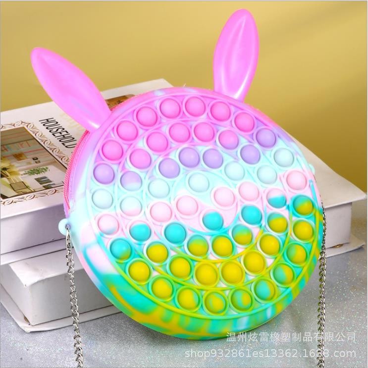 Jucarie antistres din silicon Flippy, Geanta Pop It, 16 cm, Iepuras, Macarons - vivimall.ro