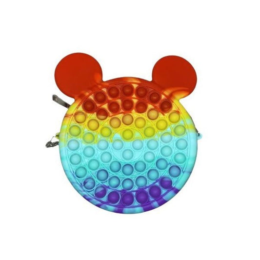 Jucarie antistres din silicon Vivimall, Geanta Pop It, Soricel, 16 cm, Curcubeu - vivimall.ro