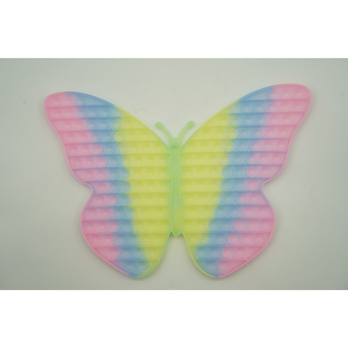Jucarie antistres din silicon Vivimall®, Pop it Now and Flip It, Fluture, 30 cm, Fosforescent, Multicolor - vivimall.ro
