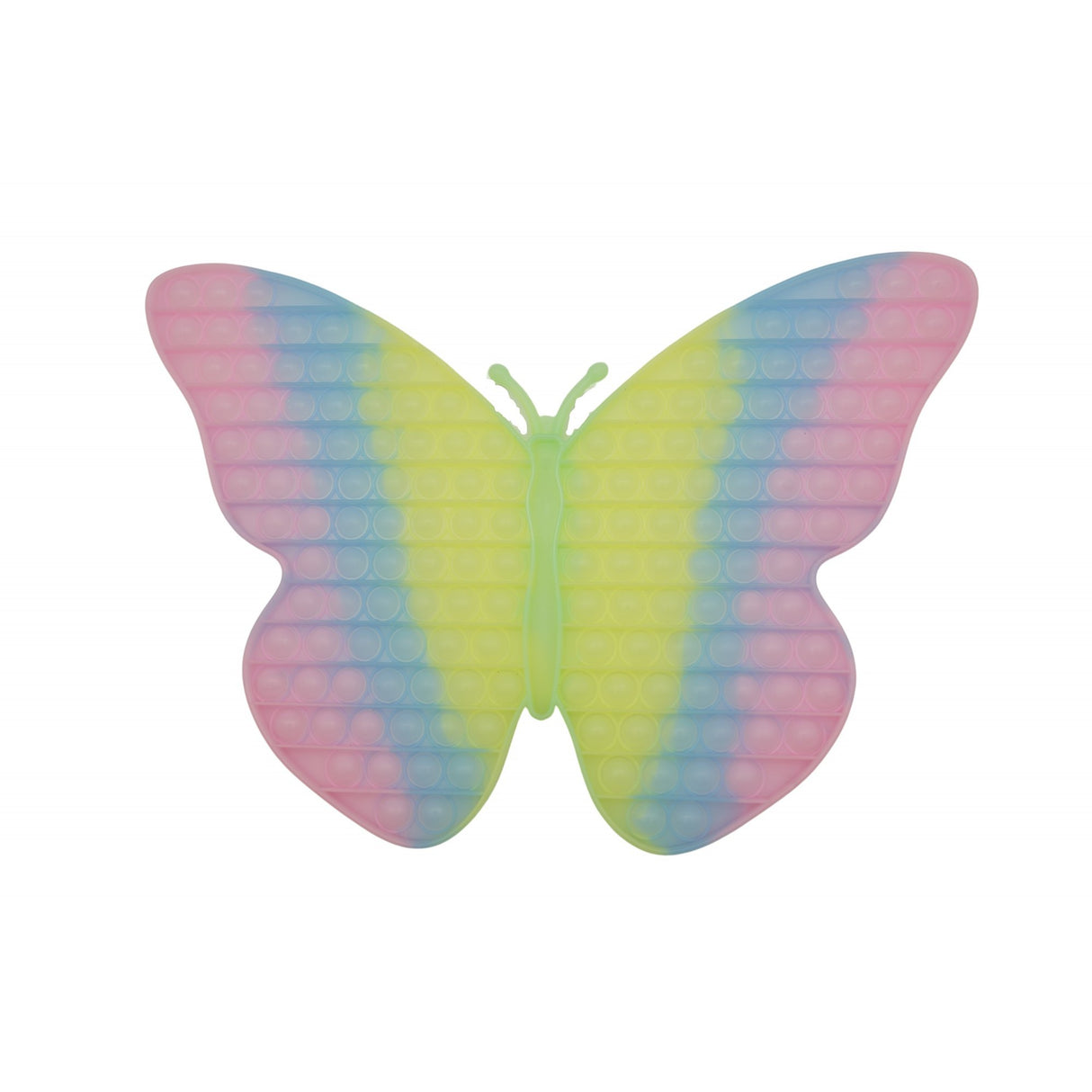 Jucarie antistres din silicon Vivimall®, Pop it Now and Flip It, Fluture, 30 cm, Fosforescent, Multicolor - vivimall.ro