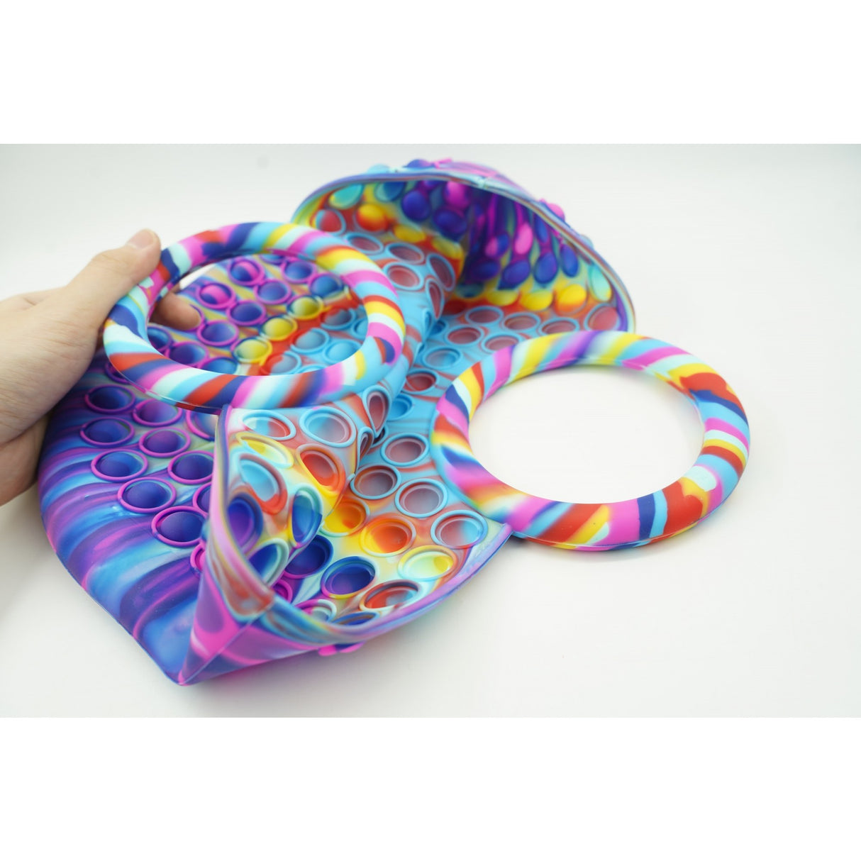 Jucarie Antistres din silicon Flippy, Pop It Now And Flip It, Geanta mare, 28 cm, Multicolor, V1 - vivimall.ro