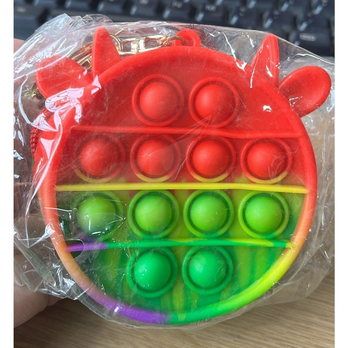 Portofel silicon Flippy Pop It vacuță curcubeu deschis, compartiment cu fermoar pentru monede