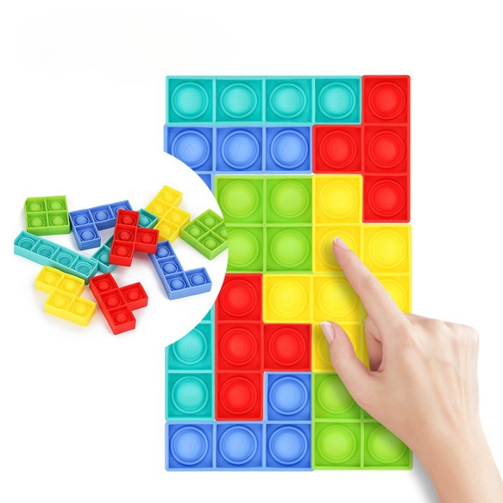 Jucarie antistres din silicon Vivimall, Pop it Now and Flip It , Puzzle Soft Blocks , 10 piese, Multicolor - vivimall.ro