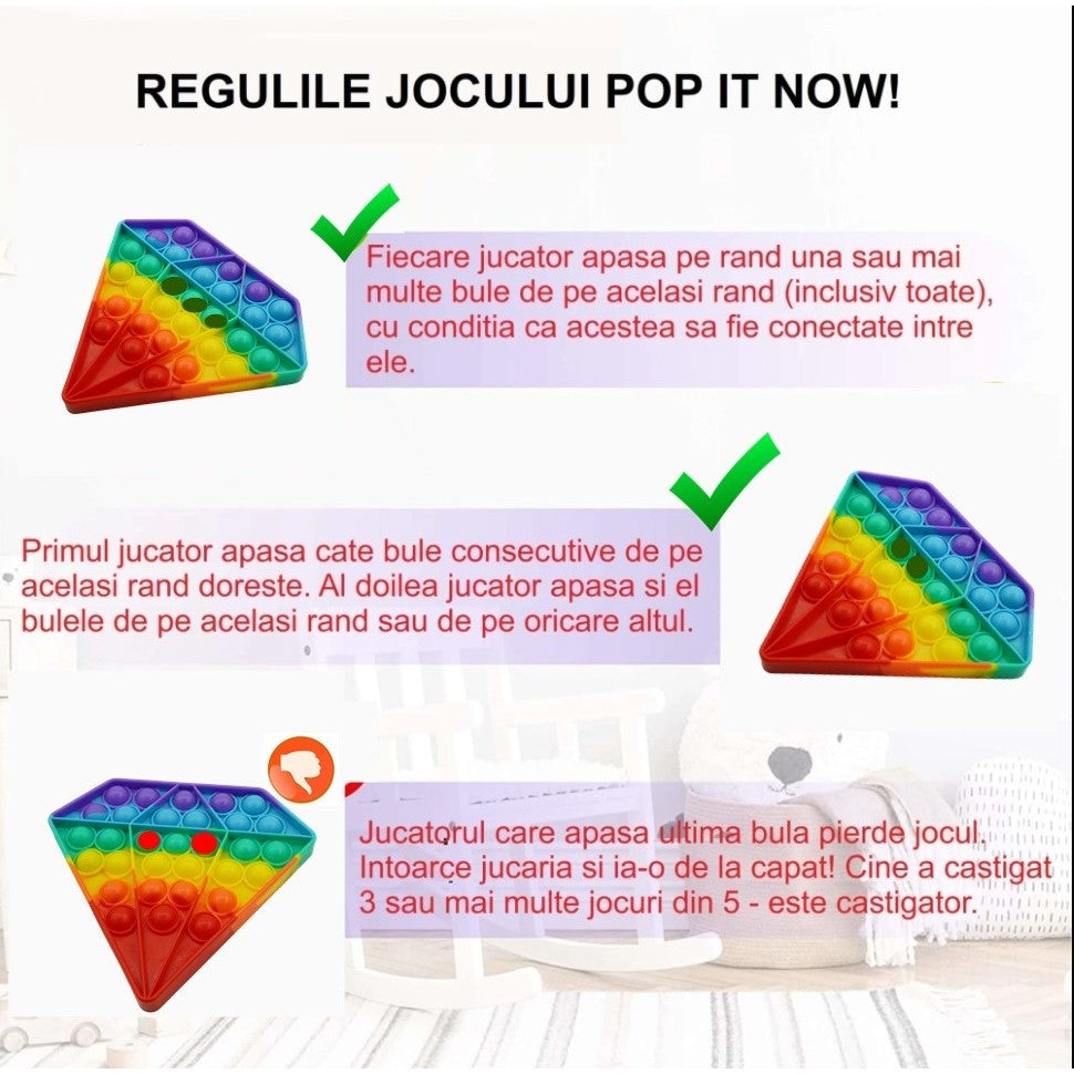 Jucarie antistres din silicon, Pop it Now and Flip It, Diamant, Multicolor - vivimall.ro