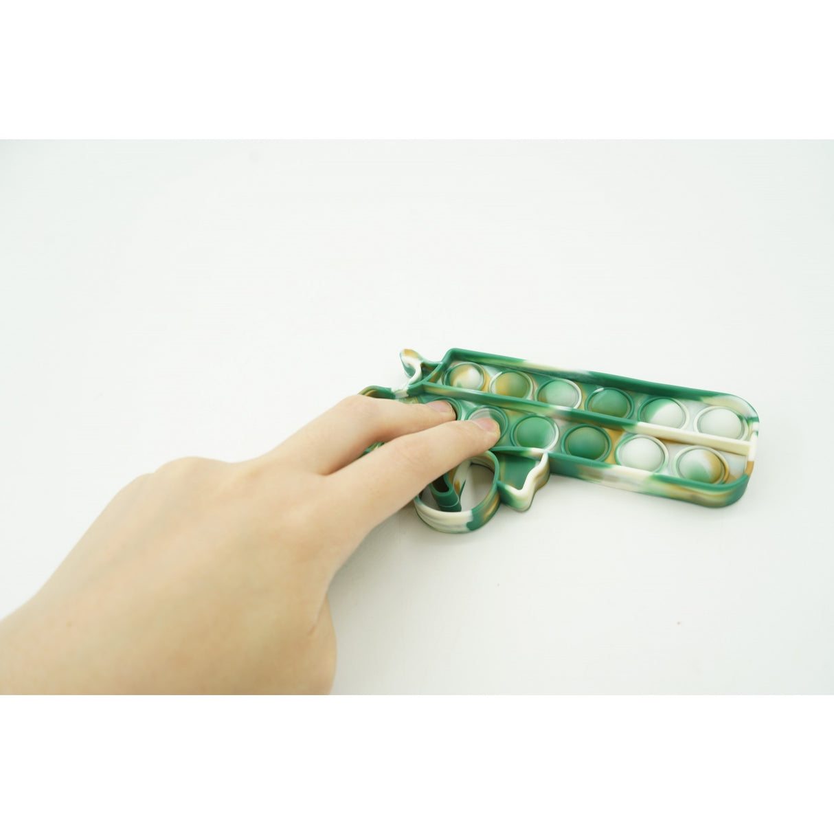 Jucarie antistres din silicon, Pop It Now and Flip It, Pistol, Alb/Verde - vivimall.ro