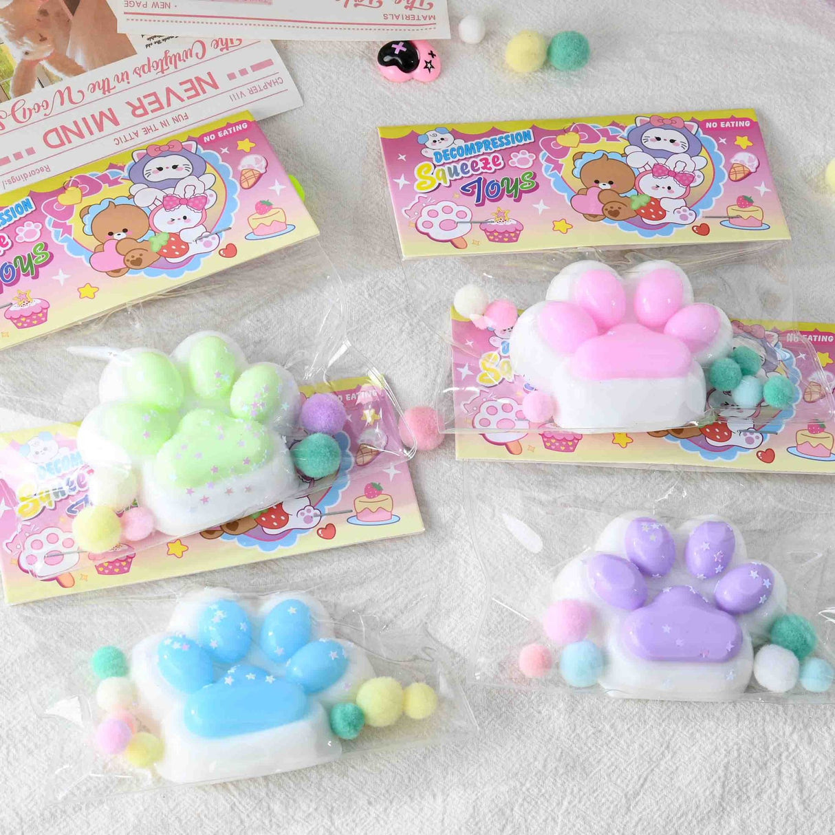 Plüss Antistressz Játék, Lassan Növekvő, Bolyhos Macskamancs, 7,5 cm, ​​Csomagolás, Többszínű