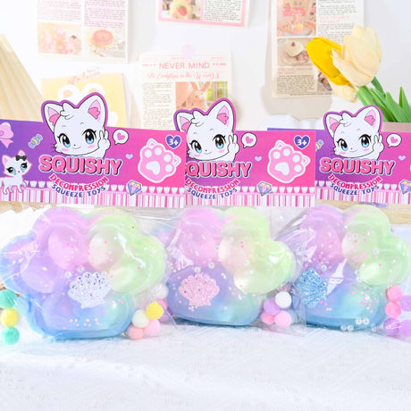 Jucarie Antistres Squishy, Vivimall, cu Revenire Lenta, Labuta de Pisica Pufoasa, 7.5 cm, Ambalaj Transparent, Model 270512, Multicolor - vivimall.ro