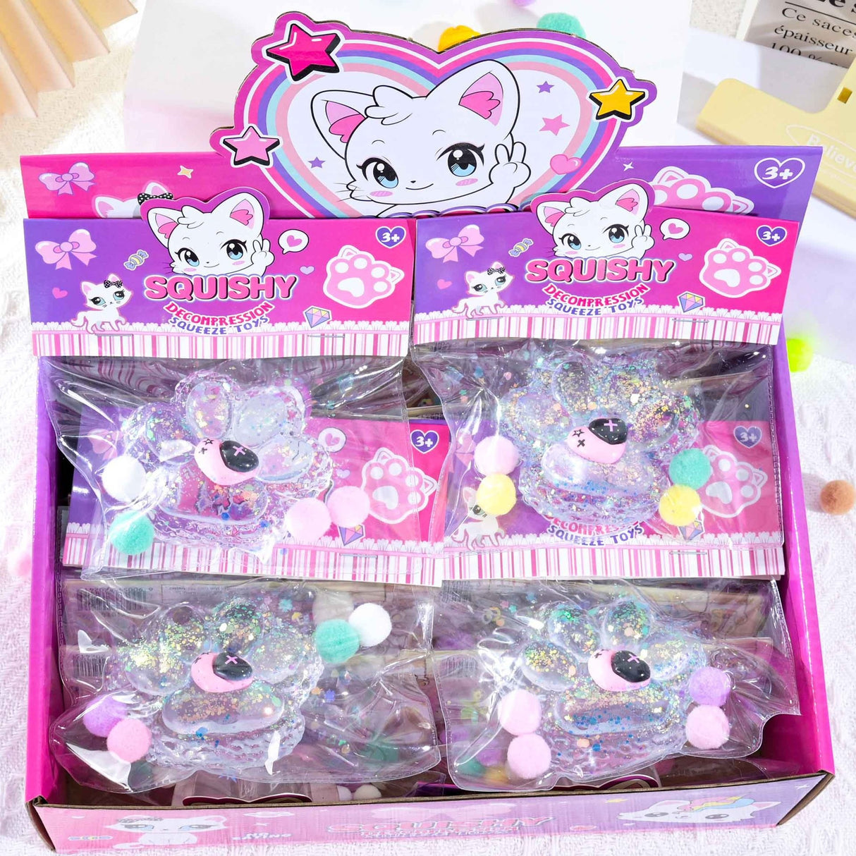 Jucarie Antistres Squishy, Flippy, Labuta de Pisica Squeeze Toys, cu Revenire Lenta, 7.5 cm, Model 270520, Multicolor - vivimall.ro