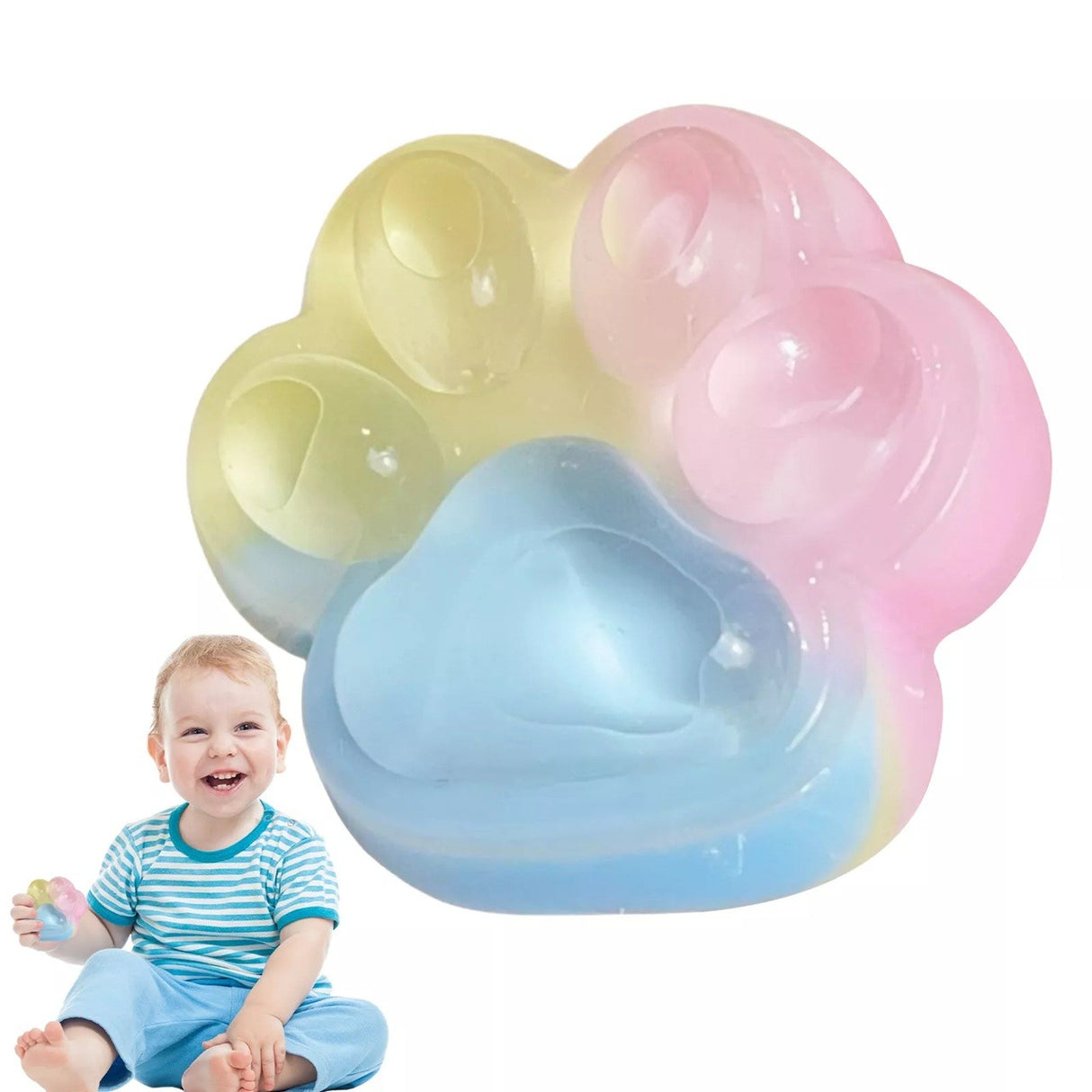 Jucarie Antistres Squishy, Vivimall, cu Revenire Lenta, Squeeze Pinch Family, Model Cat Paw, 6.5 x 6 cm, din Tpr, 4-6 Ani, Model Curcubeu, Multicolor cu Insertii - vivimall.ro