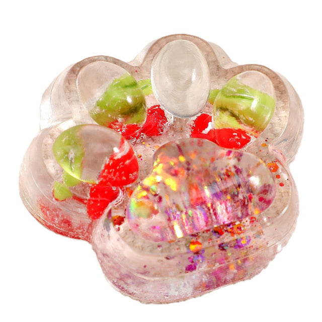Jucarie Antistres Squishy, Vivimall, cu Revenire Lenta, Squeeze Pinch Family, Model Cat Paw, 6.5 x 7 cm, din Tpr, 4-6 Ani, Model 5 Fructe, Transparent - vivimall.ro