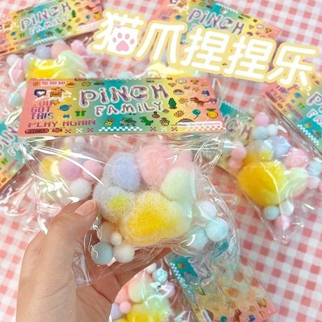 Jucarie Antistres Squishy, Vivimall, cu Revenire Lenta, Squeeze Pinch Family, Model Cat Paw, Pufoasa, Model Curcubeu, Ambalaj Transparent, Multicolor - vivimall.ro