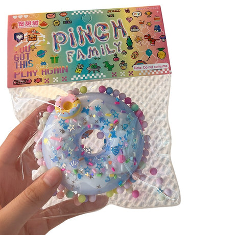 Jucarie Antistres Squishy, Vivimall, cu Revenire Lenta, Squeeze Pinch Family, Model Gogoasa, 6x6 cm, 99g, Ambalaj Transparent, Albastru - vivimall.ro