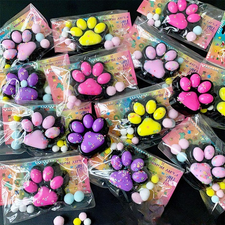 Jucarie Antistres Squishy, Vivimall, cu Revenire Lenta, Squeeze Pinch Family, Model Labuta de Pisica, 6.8x6.2 cm, 55g, Ambalaj Transparent, Roz Inchis - vivimall.ro