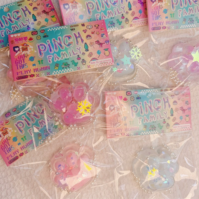 Jucarie Antistres Squishy, Vivimall, cu Revenire Lenta, Squeeze Pinch Family, Model Labuta de Pisica, 6x5.5 cm, 70g, Ambalaj Transparent, Roz-Transparent - vivimall.ro