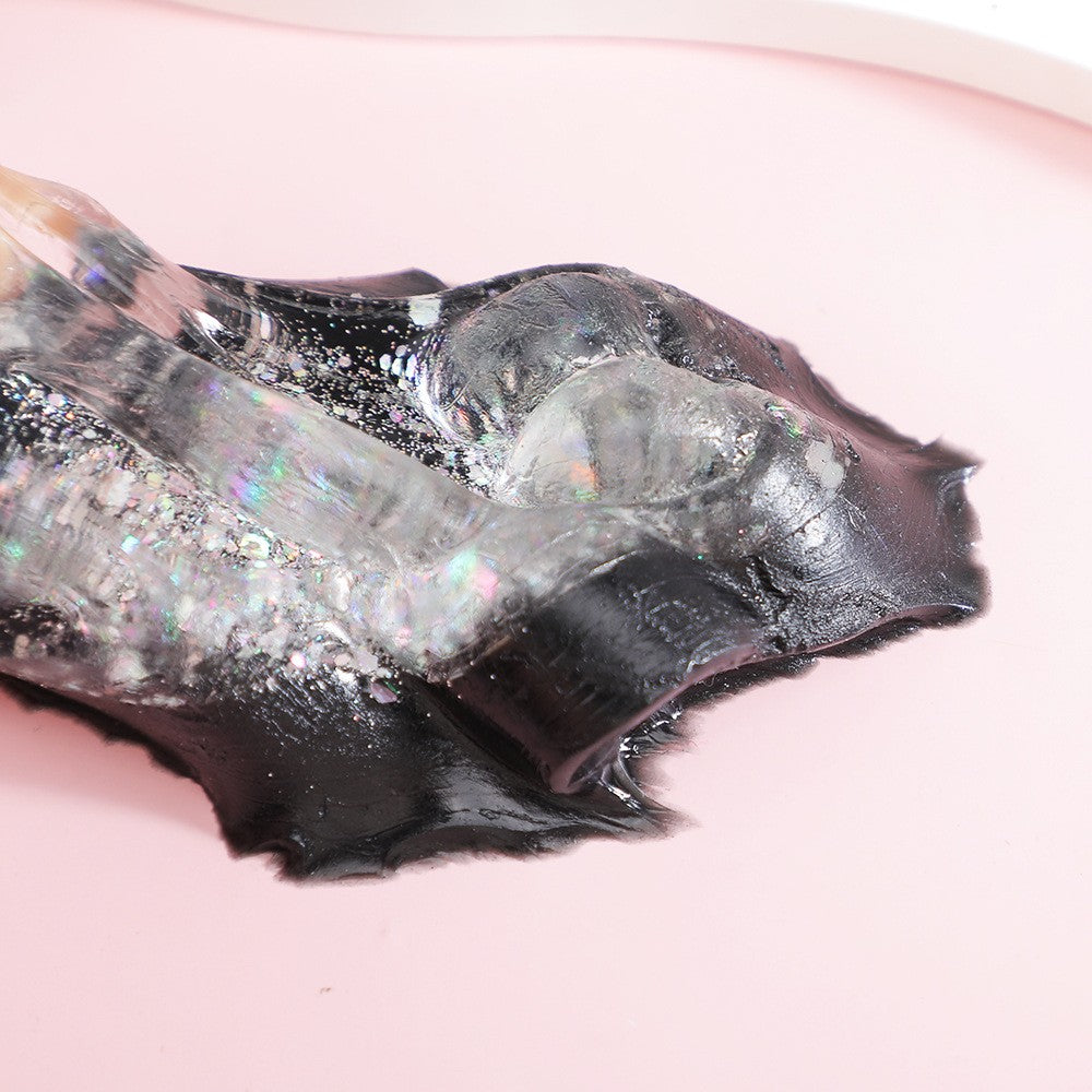 Jucarie Antistres Squishy, Vivimall, cu Revenire Lenta, Squeeze Pinch Family, Model Labuta de Pisica cu Sclipici, 6.5x6 cm, 60g, Ambalaj Transparent, Alb-Negru - vivimall.ro