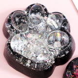 Jucarie Antistres Squishy, Vivimall, cu Revenire Lenta, Squeeze Pinch Family, Model Labuta de Pisica cu Sclipici, 6.5x6 cm, 60g, Ambalaj Transparent, Alb-Negru - vivimall.ro