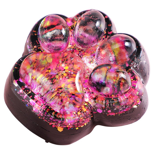 Jucarie Antistres Squishy, Vivimall, cu Revenire Lenta, Squeeze Pinch Family, Model Labuta de Pisica cu Sclipici, 6.5x6 cm, 60g, Ambalaj Transparent, Roz-Negru - vivimall.ro