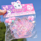 Jucarie Antistres Squishy, Vivimall, cu Revenire Lenta, Model Labuta de Pisica Pufoasa, 12.5x10.5 cm, 220g, Squeeze Pinch Family,-Roz transparent - vivimall.ro