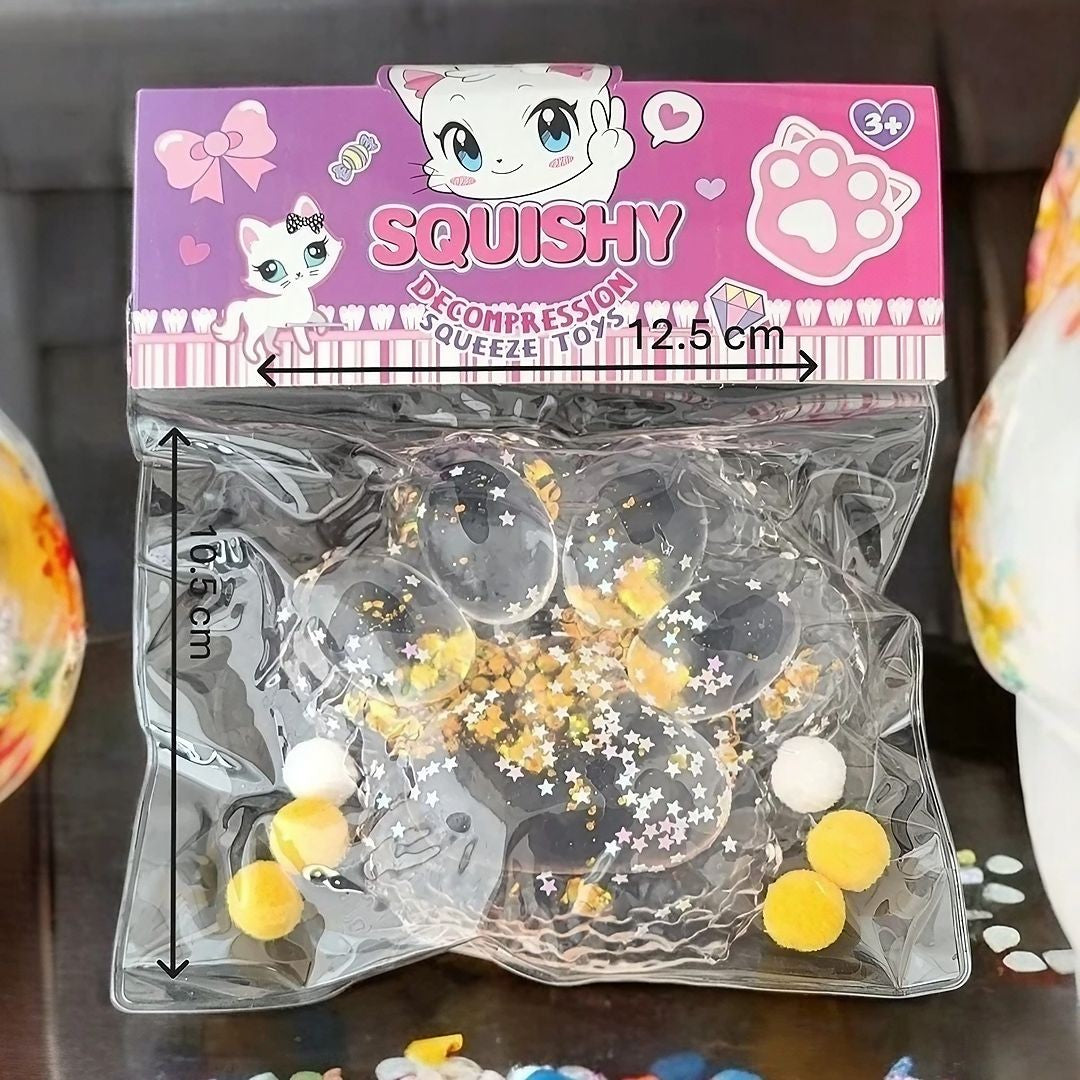 Jucarie Antistres Squishy, Vivimall, cu Revenire Lenta, Model Labuta de Pisica Pufoasa, 12.5x10.5 cm, 220g, Squeeze Pinch Family,- Galben Transparent - vivimall.ro