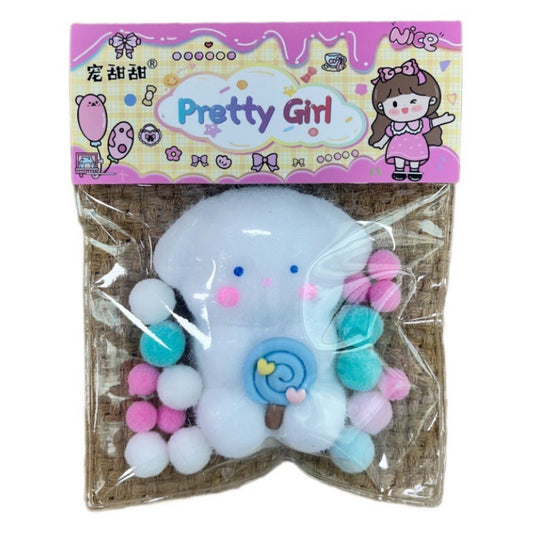 Jucarie Antistres Squishy, Vivimall, cu Revenire Lenta, Squeeze Pretty Girl, Model Animalut, Ambalaj Transparent, Alb - vivimall.ro