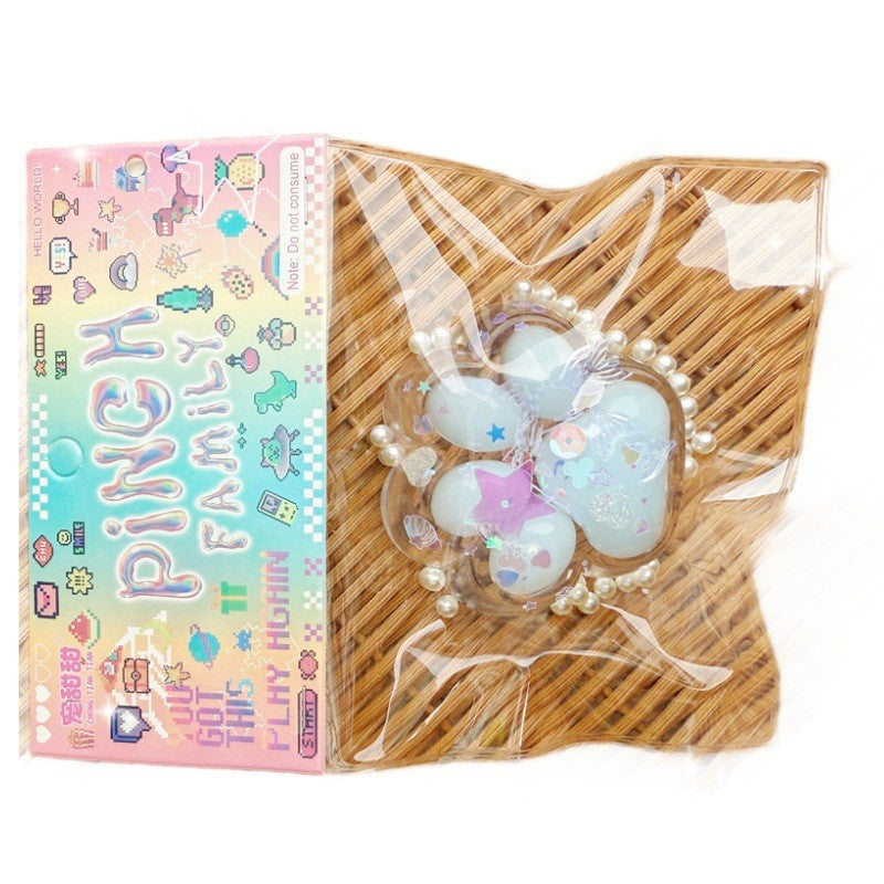 Jucarie Antistres Squishy, Vivimall, cu Revenire Lenta, Squeeze Pinch Family, Model Cat Paw, Model cu Perlute, Ambalaj Transparent, Multicolor - vivimall.ro