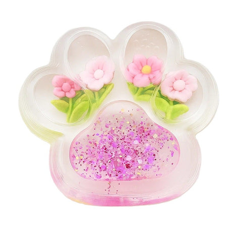 Jucarie Antistres Squishy, Flippy, Labuta de Pisica Pufoasa, cu Revenire Lenta, 7 x 6.5 cm, Model Flori 1, Transparent - vivimall.ro