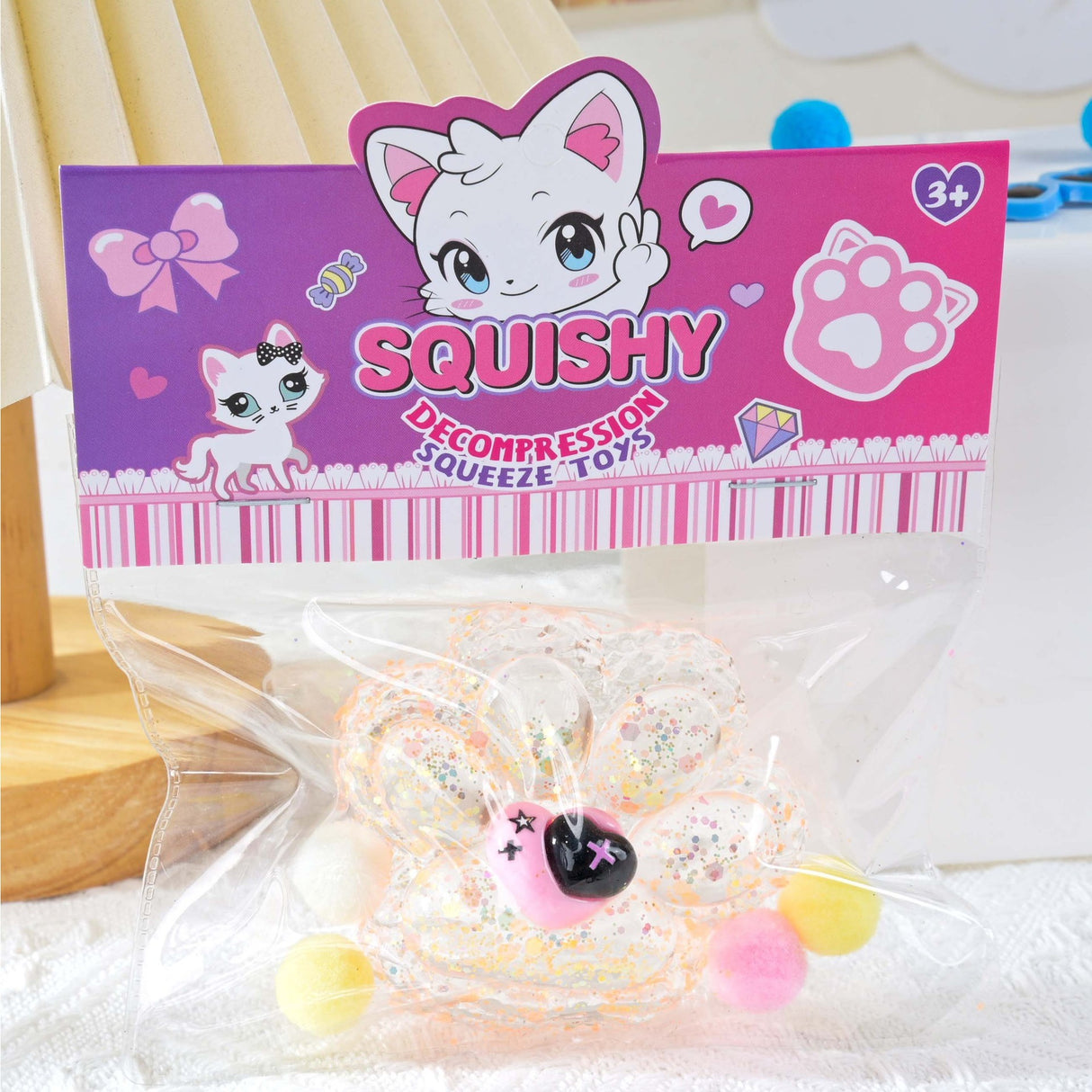Jucarie Antistres Squishy, Flippy, Labuta de Pisica Squeeze Toys, cu Revenire Lenta, 7.5 cm, Model 270519, Multicolor - vivimall.ro