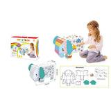 Cutia setului puzzle 3D elefant Flippy, dimensiuni 34x4,5x25 cm, conținut pachet