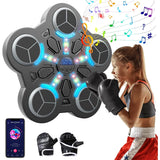 Jucarie de Boxat cu Muzica si Lumini, Vivimall, Manusi Incluse, Bluetooth, Incarcare USB, Aplicare cu Ventuze, 5 Tinte, 33x33x4.5 cm, 930 g, Negru - vivimall.ro