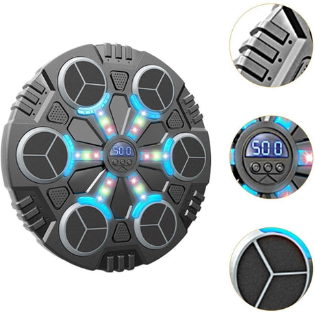 Jucarie de Boxat cu Muzica si Lumini, Vivimall, Manusi Incluse, Bluetooth, Incarcare USB, Aplicare cu Ventuze, 6 Tinte, 32x27x3.5 cm, 930 g, Negru - vivimall.ro