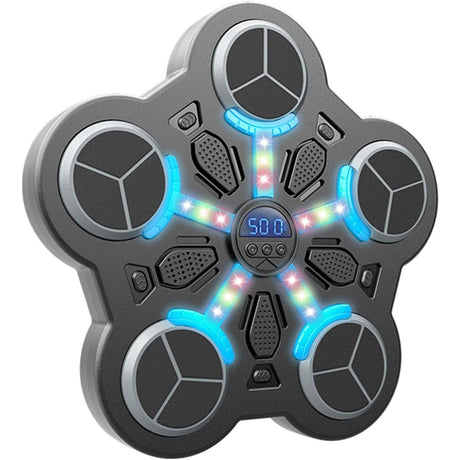 Jucarie de Boxat cu Muzica si Lumini, Vivimall, Manusi Incluse, Bluetooth, Incarcare USB, Aplicare cu Ventuze, 5 Tinte, 33x33x4.5 cm, 930 g, Negru - vivimall.ro