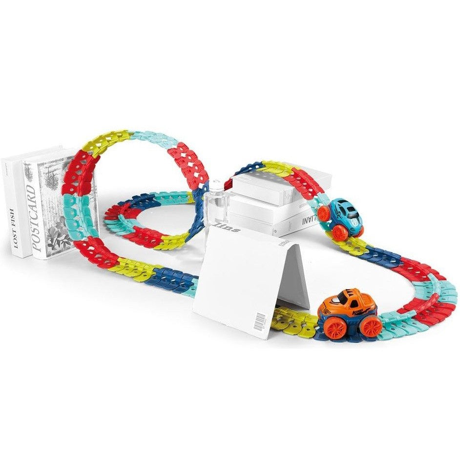 Jucarie de Constructie RollerCoaster, Vivimall, 138 de Piese, 41.5x31x7 cm, cu Masini, Multicolor - vivimall.ro