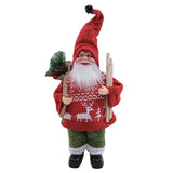 Figurina Decorativa Craciun, Vivimall, Mos Craciun cu Lemne la Brat, 30 x 17 x 10 cm, Material Plastic+Textil, Interior/Exterior, Rosu/Verde - vivimall.ro