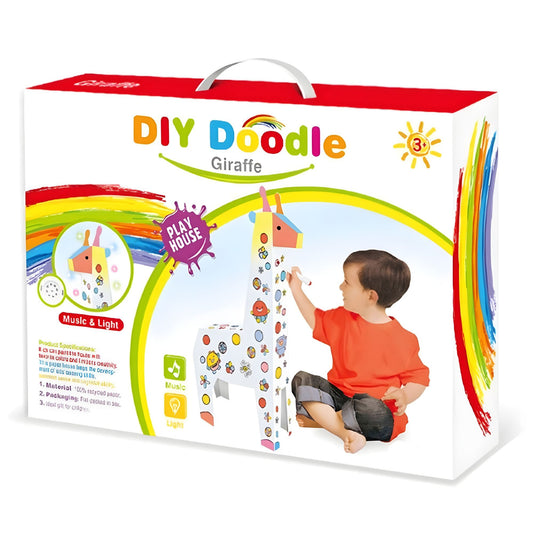 Jucarie Educativa pentru Copii, Flippy, Model Girafa 3D, Set de Asamblat si Colorat din Carton, Puzzle 3D Educativ, 31 x 7.5 x 54 cm, 3+ ani, Alb - vivimall.ro