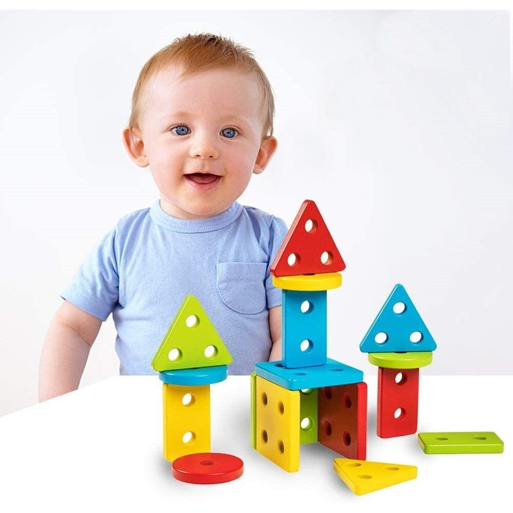 Montessori Oktatójáték, Fa, + 36 Hónapos Korú, Geometrikus Formák, 16 Darab