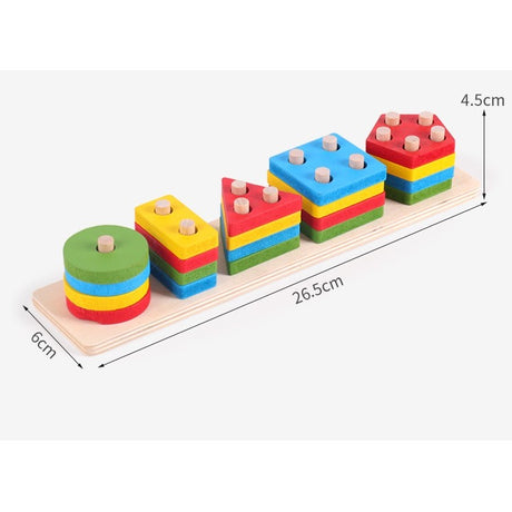 Jucarie Educativa Vivimall, Tip Montessori, din Lemn, + 36 Luni, Forme Geometrice, 20 Piese, 6 x 26.5 cm, Multicolor - vivimall.ro