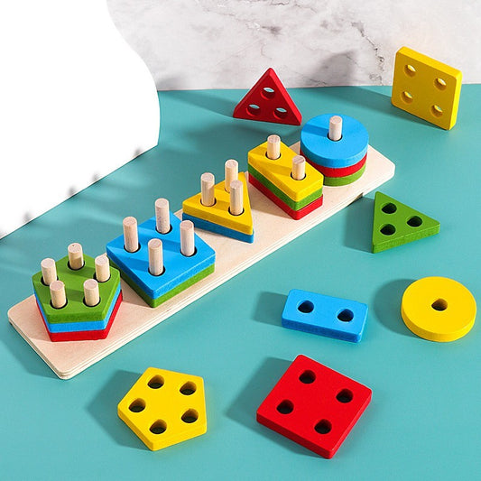 Jucarie Educativa Vivimall, Tip Montessori, din Lemn, + 36 Luni, Forme Geometrice, 20 Piese, 6 x 26.5 cm, Multicolor - vivimall.ro