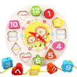 Jucărie educativă Montessori Ceas Leu din lemn, 12 piese colorate, vedere frontală, 17 cm, +36 luni