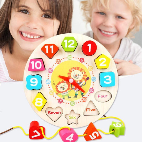 Jucarie Educativa Vivimall, Tip Montessori, Model Ceas Leu, din Lemn, + 36 Luni, 12 Piese, 17 cm, Multicolor - vivimall.ro